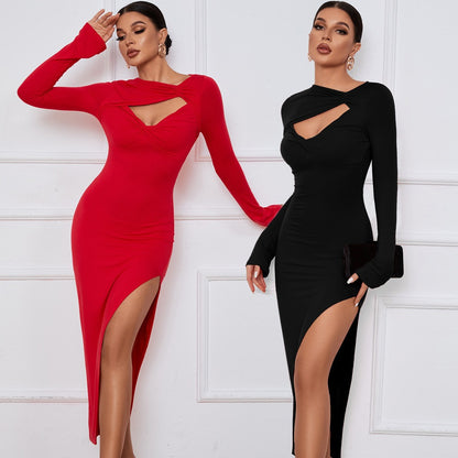 Chic Cutout Long Sleeve Slit Dress