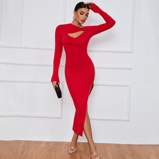 Chic Cutout Long Sleeve Slit Dress