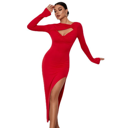 Chic Cutout Long Sleeve Slit Dress