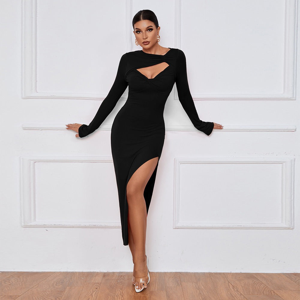 Chic Cutout Long Sleeve Slit Dress