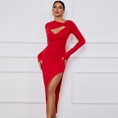 Chic Cutout Long Sleeve Slit Dress