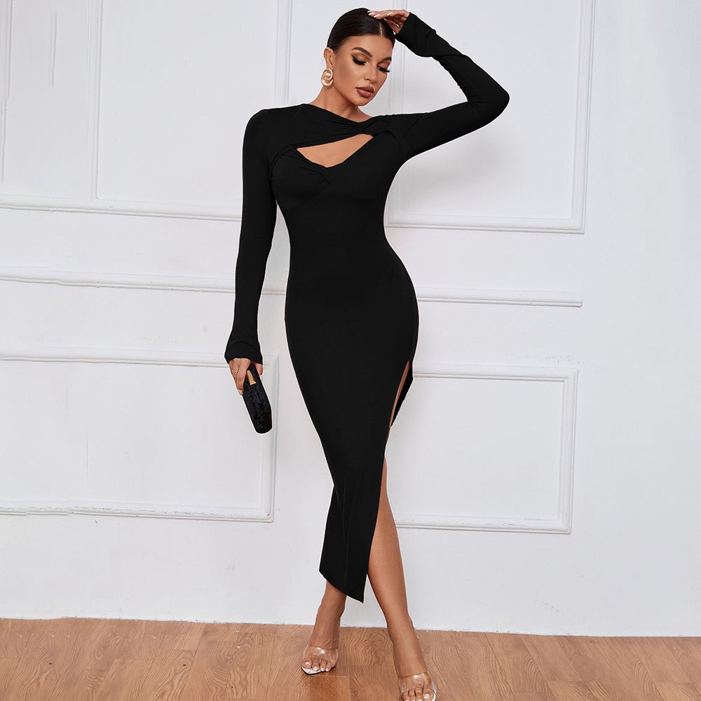 Chic Cutout Long Sleeve Slit Dress